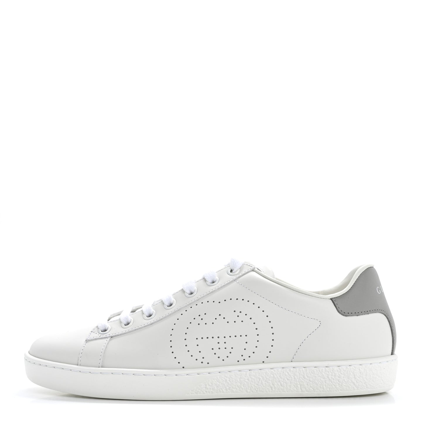 Calfskin Interlocking G Perforated Womens Ace Sneakers 37.5 White Grey Sky