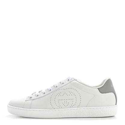 Gucci Calfskin Interlocking G Perforated Womens Ace Sneakers 37.5 White Grey Sky 1 of 10