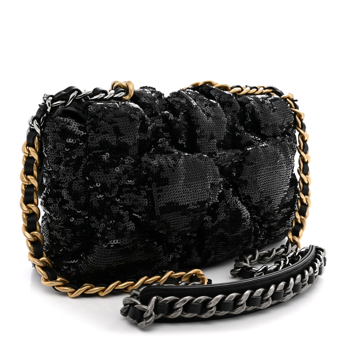 Sequin Quilted Medium Chanel 19 Flap Black