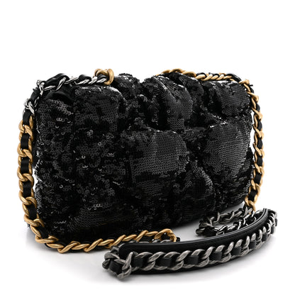 Chanel Sequin Quilted Medium Chanel 19 Flap Black 3 of 11