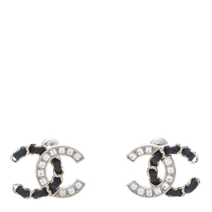 Chanel Crystal Baguette Lambskin Chain CC Vintage Allure Stud Earrings Black Gold 1 of 6