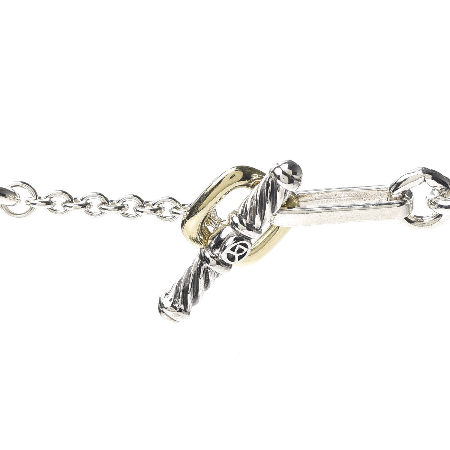David Yurman Sterling Silver 18K Yellow Gold Figaro Link Toggle Necklace 4 of 5