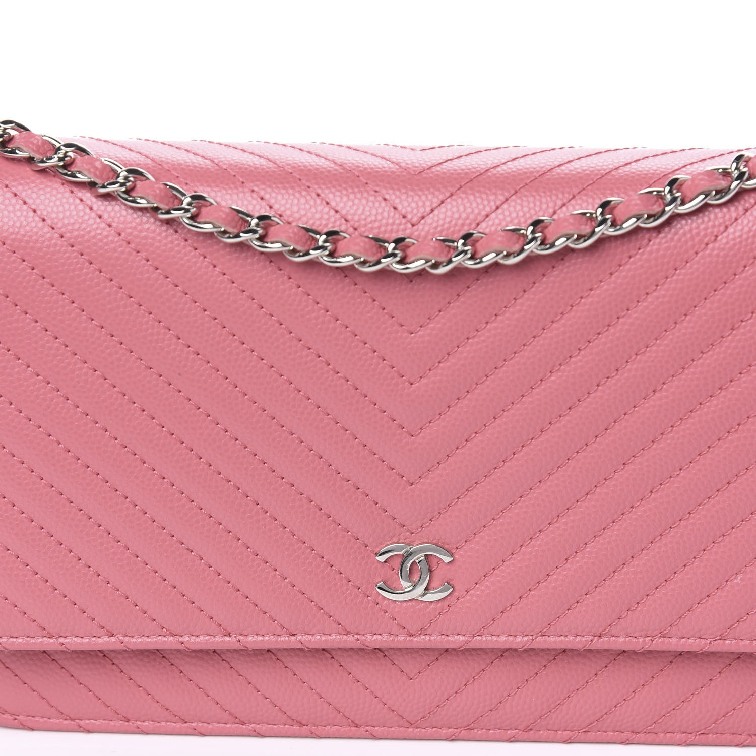 Chanel Caviar Chevron Quilted Wallet On Chain WOC Pink 11 of 12