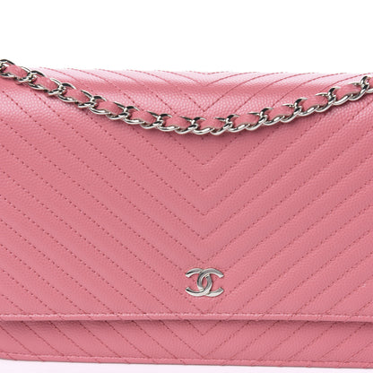 Chanel Caviar Chevron Quilted Wallet On Chain WOC Pink 11 of 12