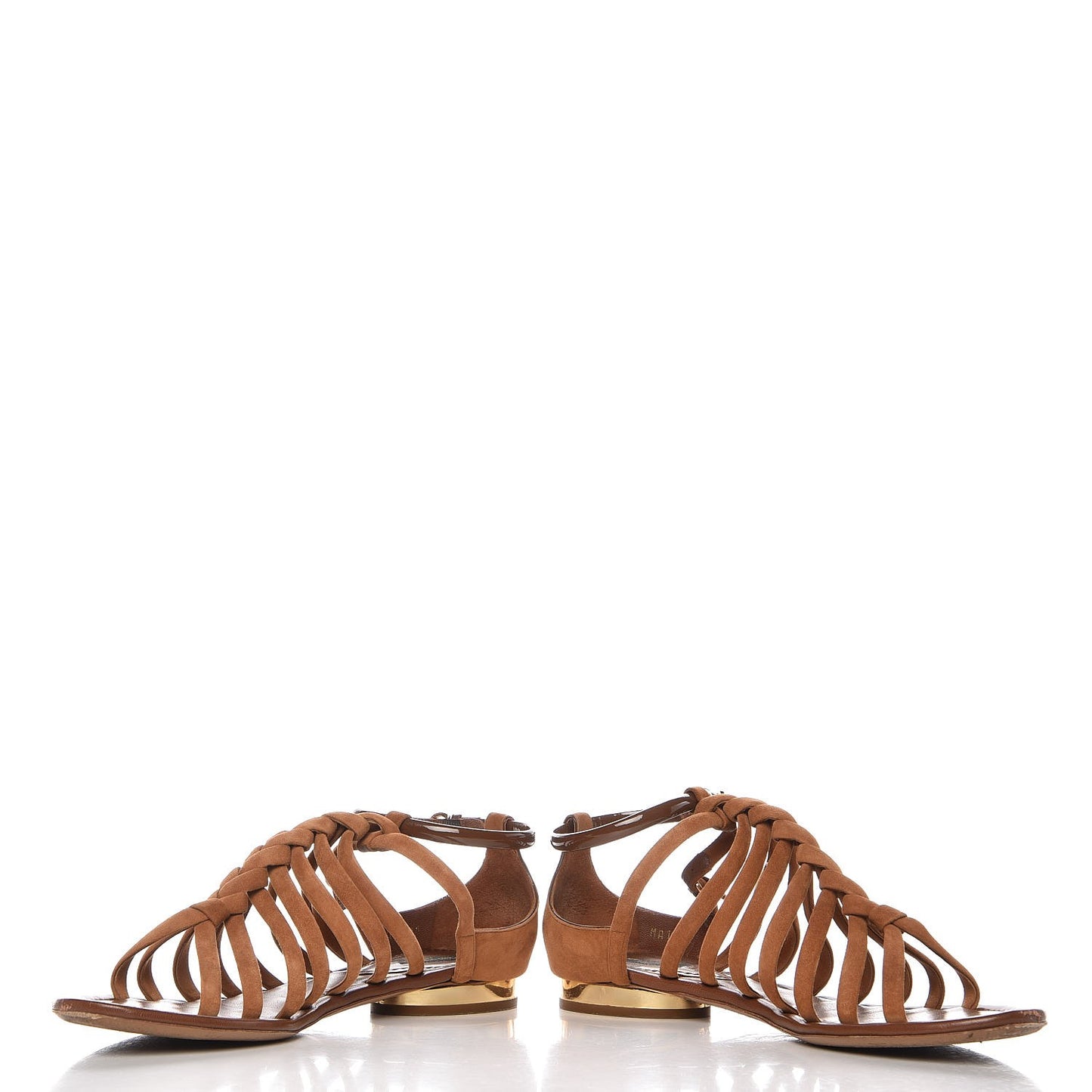 Suede Caged Flat Sandals 38.5 Tan