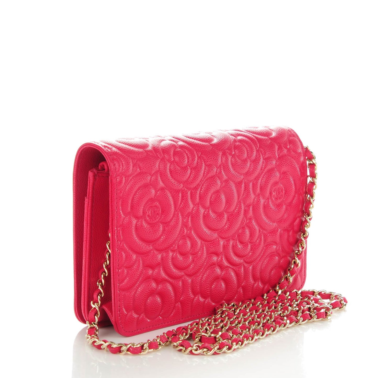 Caviar Camellia Embossed Wallet On Chain WOC Fuschia