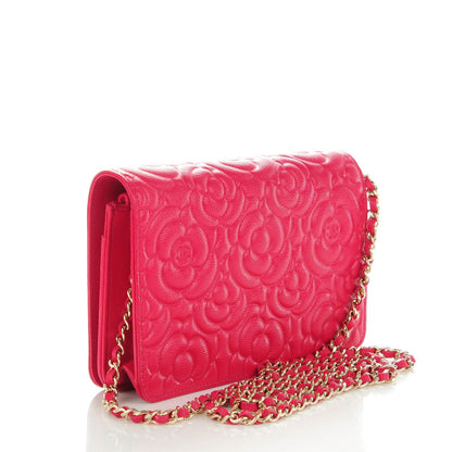 Chanel Caviar Camellia Embossed Wallet On Chain WOC Fuschia 3 of 8
