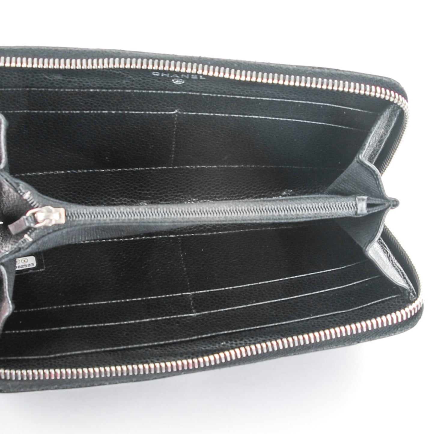 Glazed Caviar Quilted Large Zip Around Wallet Black