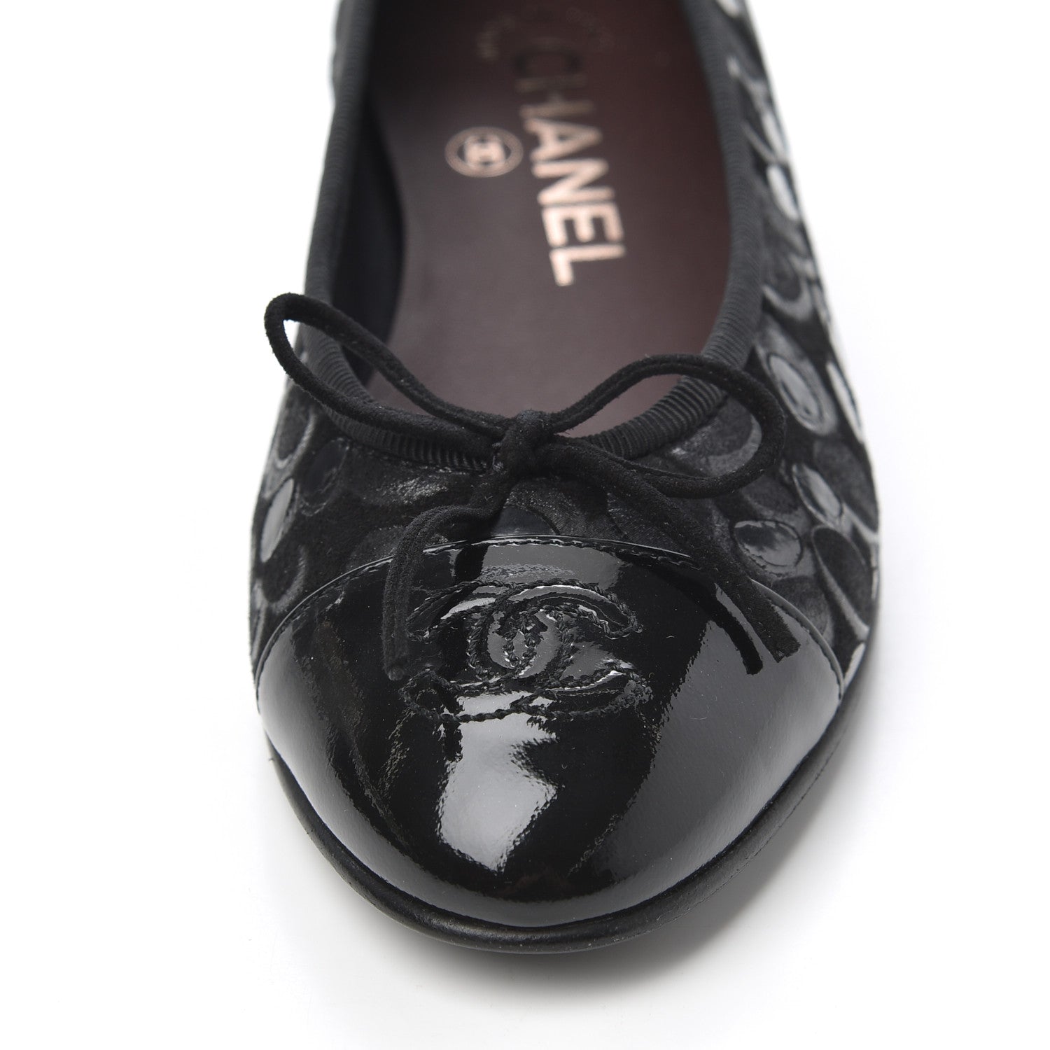 Chanel Patent Suede CC Cap Toe Ballerina Flats 35.5 Black 5 of 16
