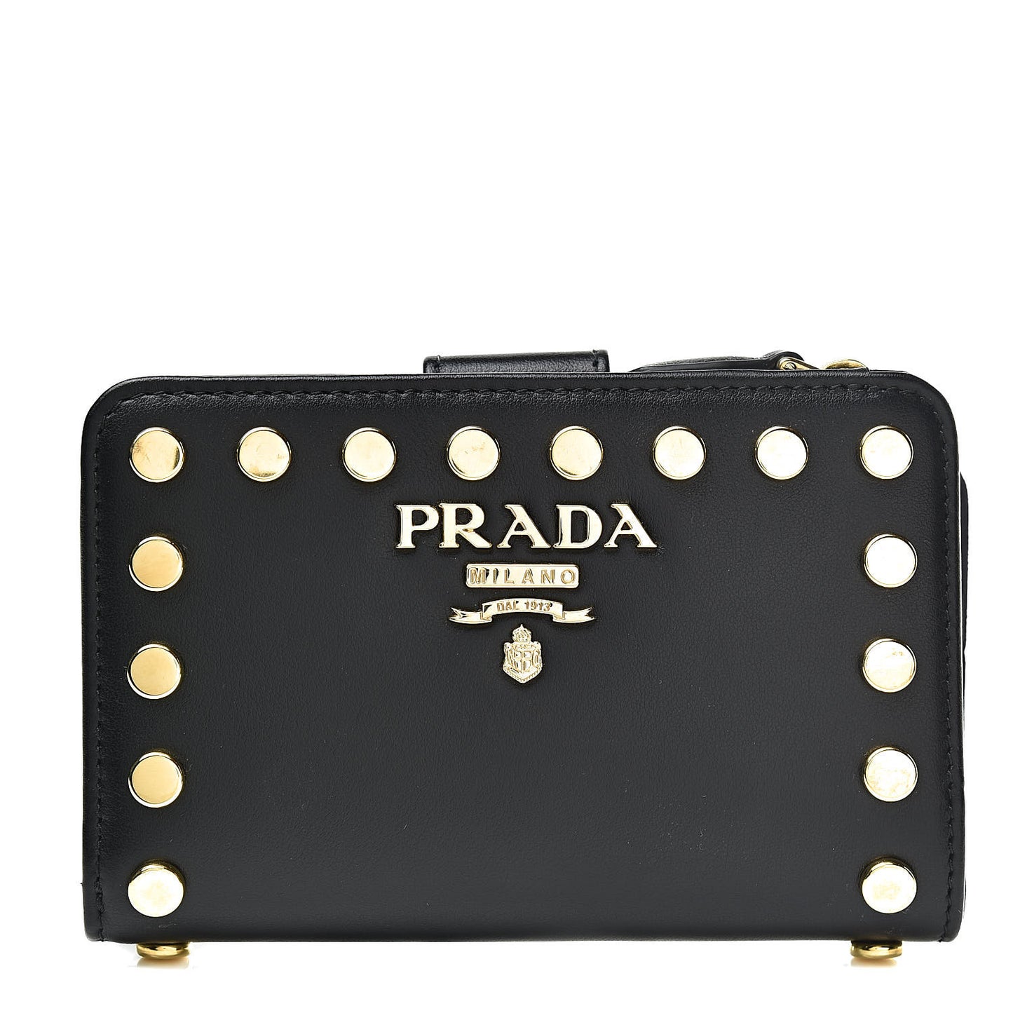Soft Calfskin Studded Compact Wallet Black