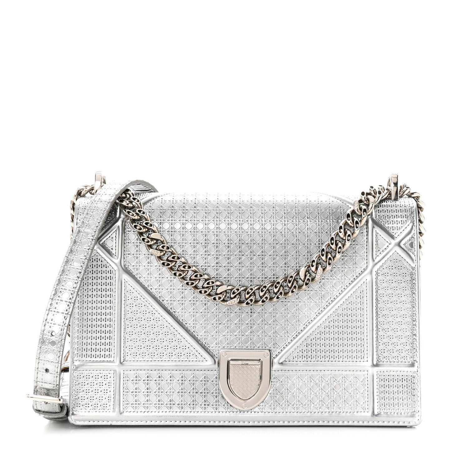 Metallic Patent Micro-Cannage Medium Diorama Flap Bag Silver