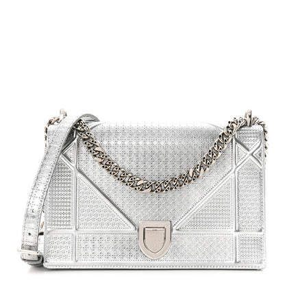 Christian Dior Metallic Patent Micro-Cannage Medium Diorama Flap Bag Silver 1 of 12