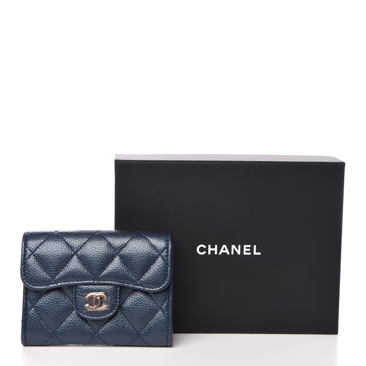 Chanel Metallic Caviar Quilted Flap Card Holder Wallet Dark Blue 9 of 9