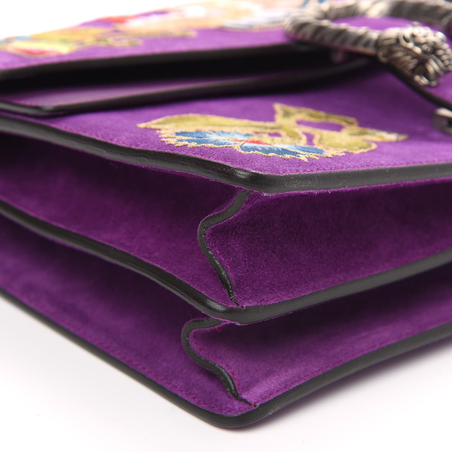 Suede Dragon Embroidered Medium Dionysus Shoulder Bag Bright Purple Multicolor