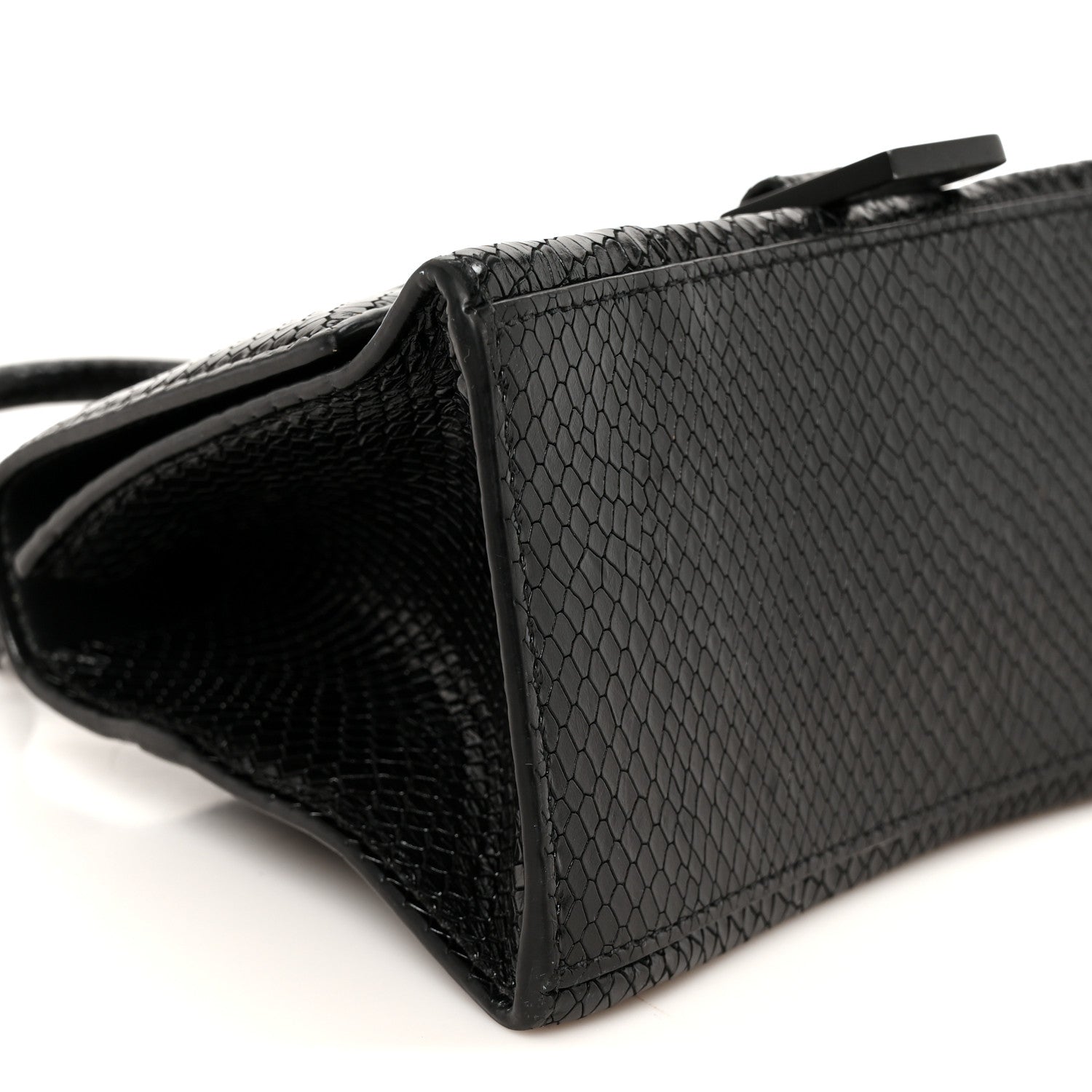 Balenciaga Matte Calfskin Snake Embossed Tonal B Small Hourglass Top Handle Bag Black 9 of 10