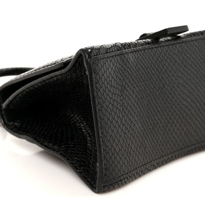 Balenciaga Matte Calfskin Snake Embossed Tonal B Small Hourglass Top Handle Bag Black 9 of 10