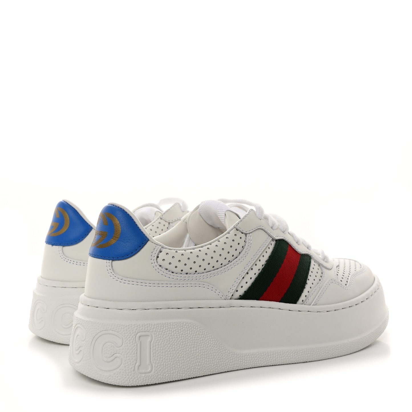 Calfskin Web Perforated Womens Platform 55mm Sneakers 36 White Bright Splash