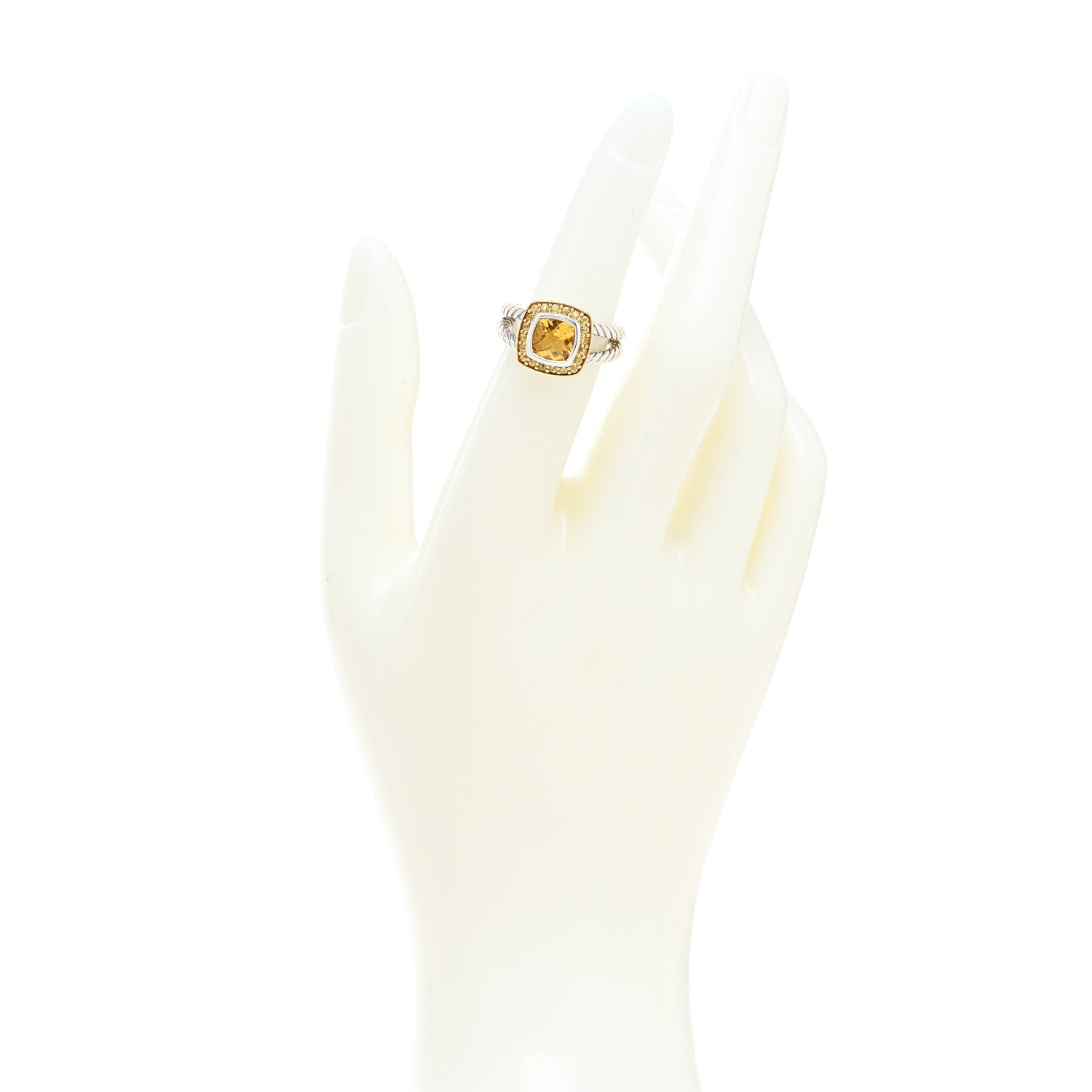 David Yurman Sterling Silver 18K Yellow Gold Citrine Yellow Sapphire 7mm Petite Albion Ring 48 4.5 2 of 4