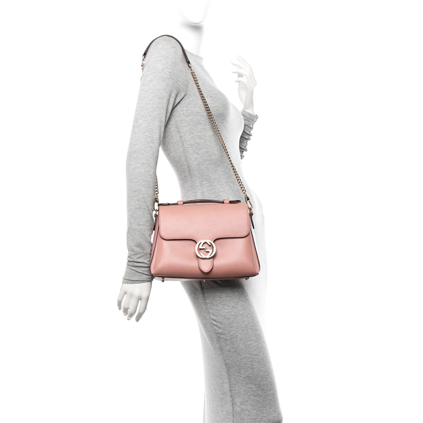 Dollar Calfskin Interlocking G Top Handle Shoulder Bag Soft Pink