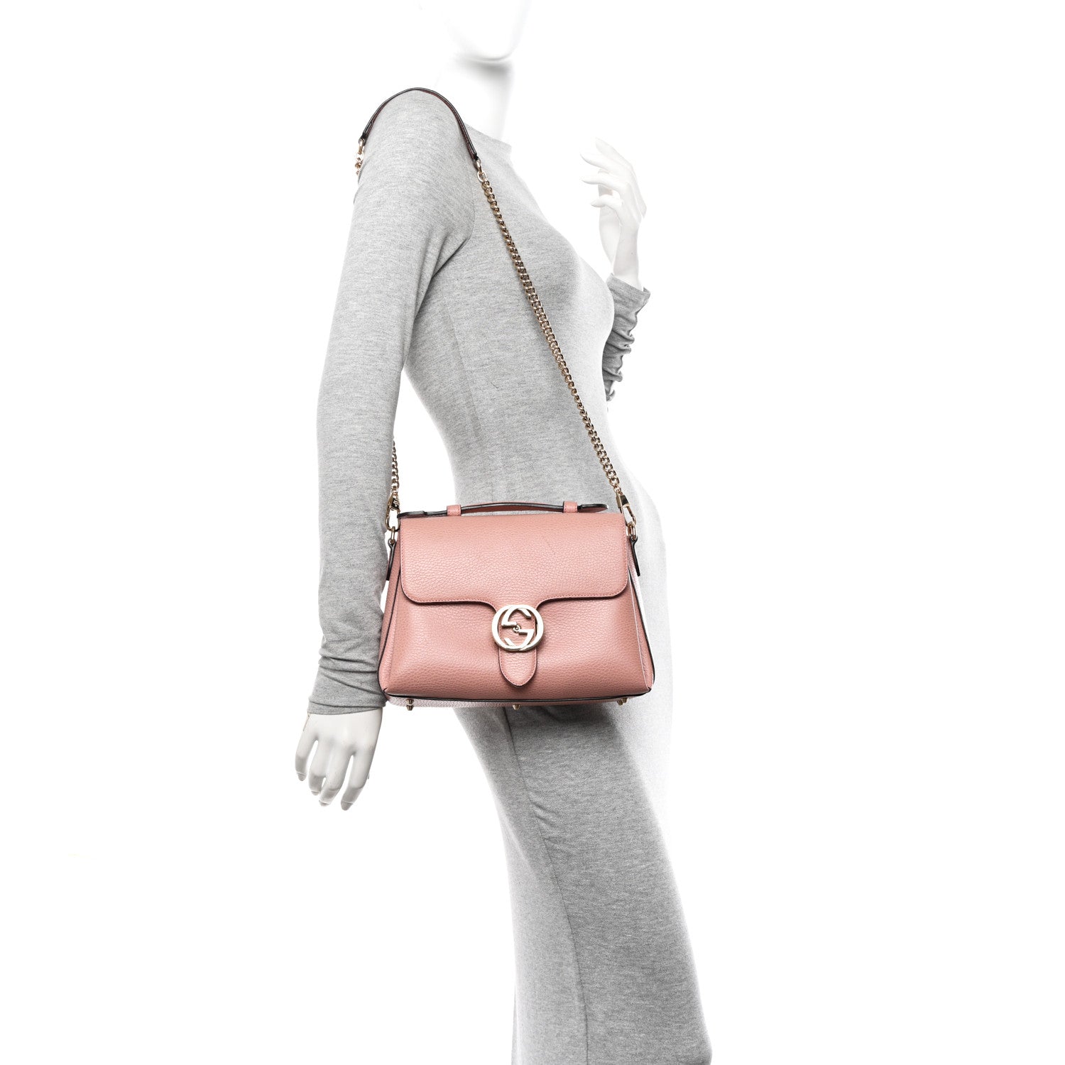 Gucci Dollar Calfskin Interlocking G Top Handle Shoulder Bag Soft Pink 2 of 11
