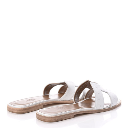 Hermes Ostrich Oran Sandals 39 White 4 of 7