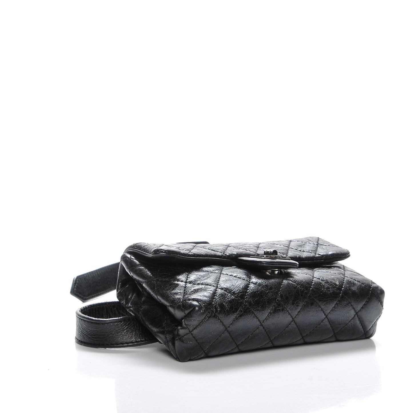 Glazed Calfskin Quilted 2.55 Reissue Flap Belt Bag Clutch Black