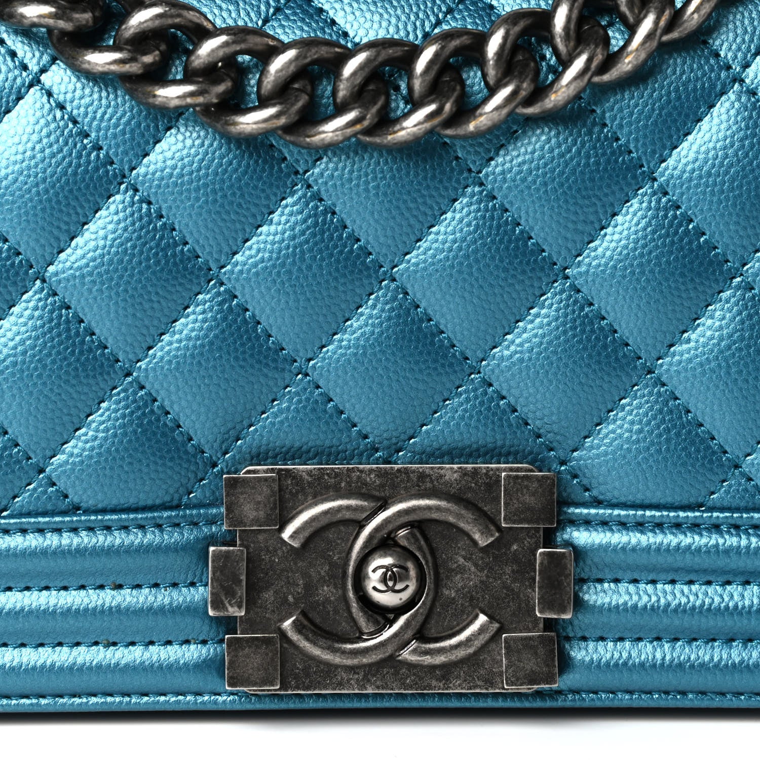 Chanel Metallic Caviar Quilted Small Boy Flap Turquoise 8 of 11