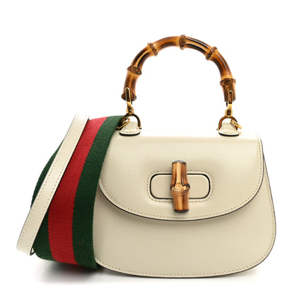 Gucci Boarded Dyana Lux Calfskin Web Mini Bamboo 1947 Top Handle Bag Mystic White 1 of 9