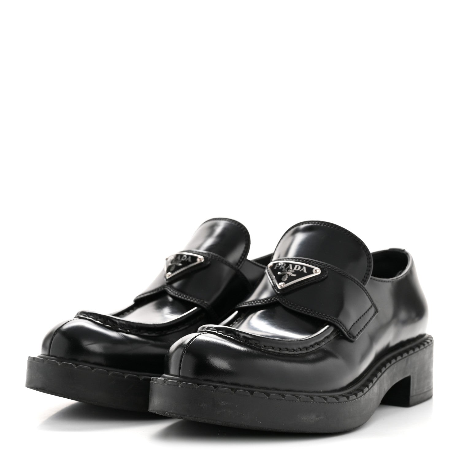 Prada Spazzolato Metal Triangle Logo 50mm Loafers 36.5 Black 11 of 27