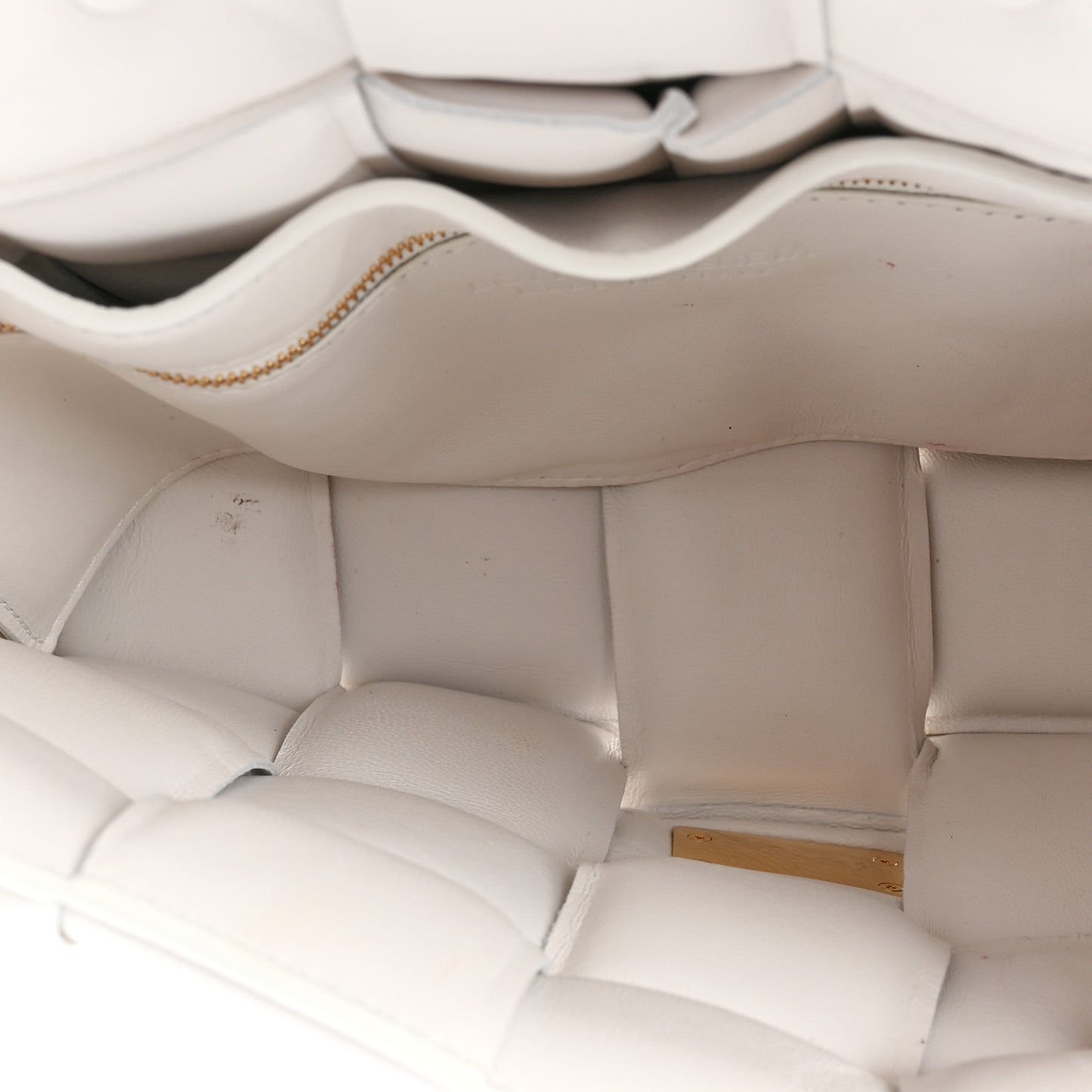 Lambskin Maxi Intreccio Padded Chain Cassette Crossbody Bag White