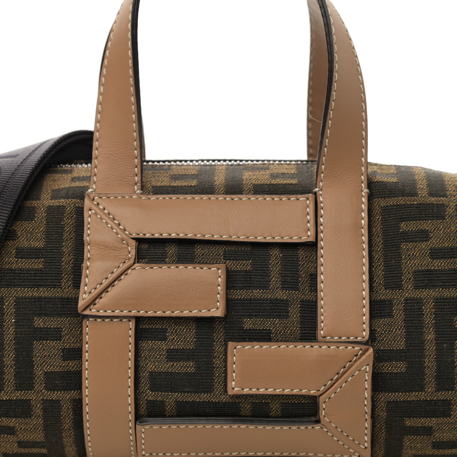 Fendi Recycled Fabric Jacquard Vitello Grace FF 1974 Mini O'Lock Bowling Bag Tobacco Moro Sand 8 of 10