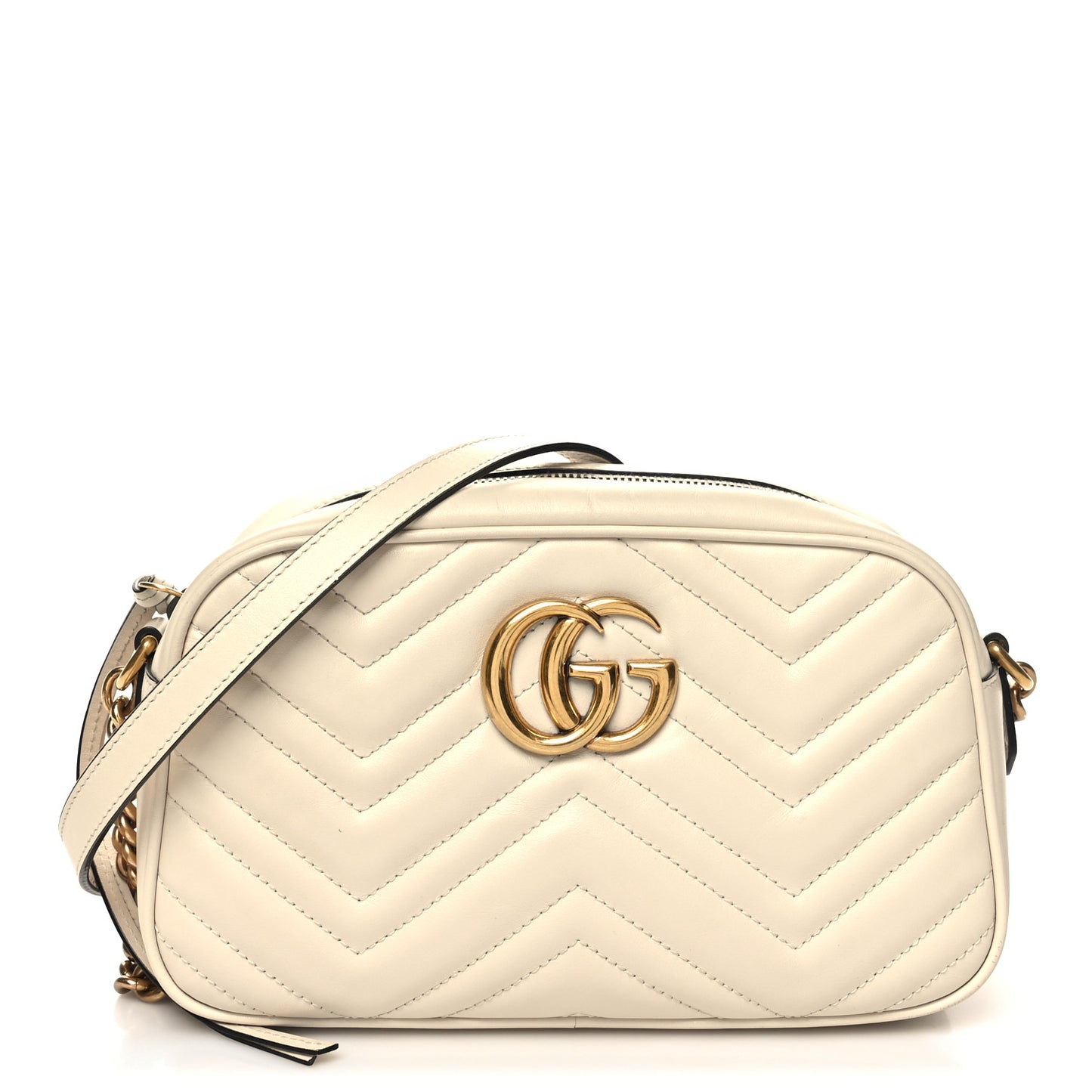 Calfskin Matelasse Small GG Marmont Chain Shoulder Bag White