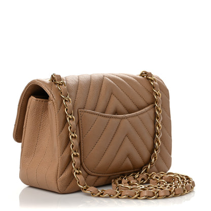 Chanel Calfskin Chevron Quilted Mini Rectangular Flap Dark Beige 3 of 9