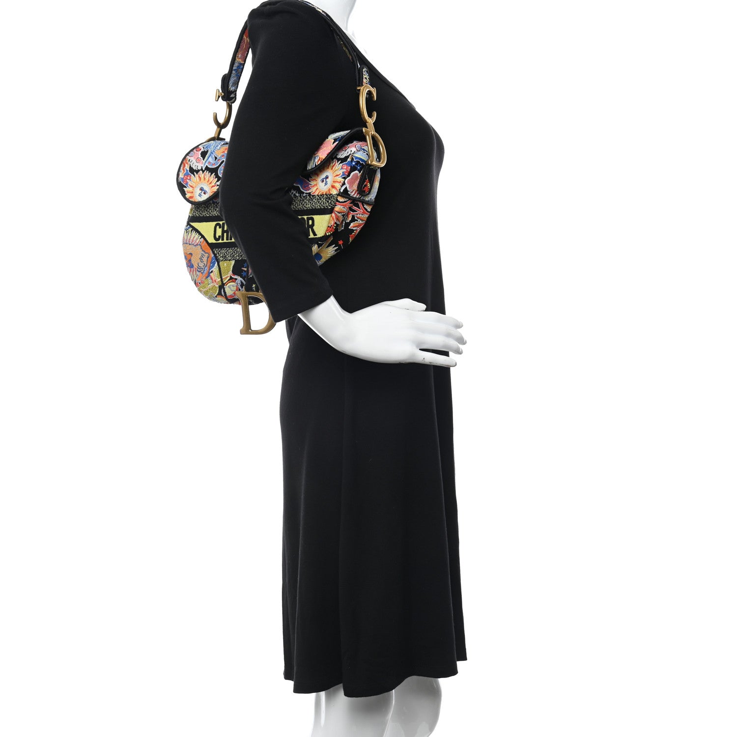 Christian Dior Canvas Embroidered Zodiac Fantastico Saddle Bag Black Multicolor 2 of 10