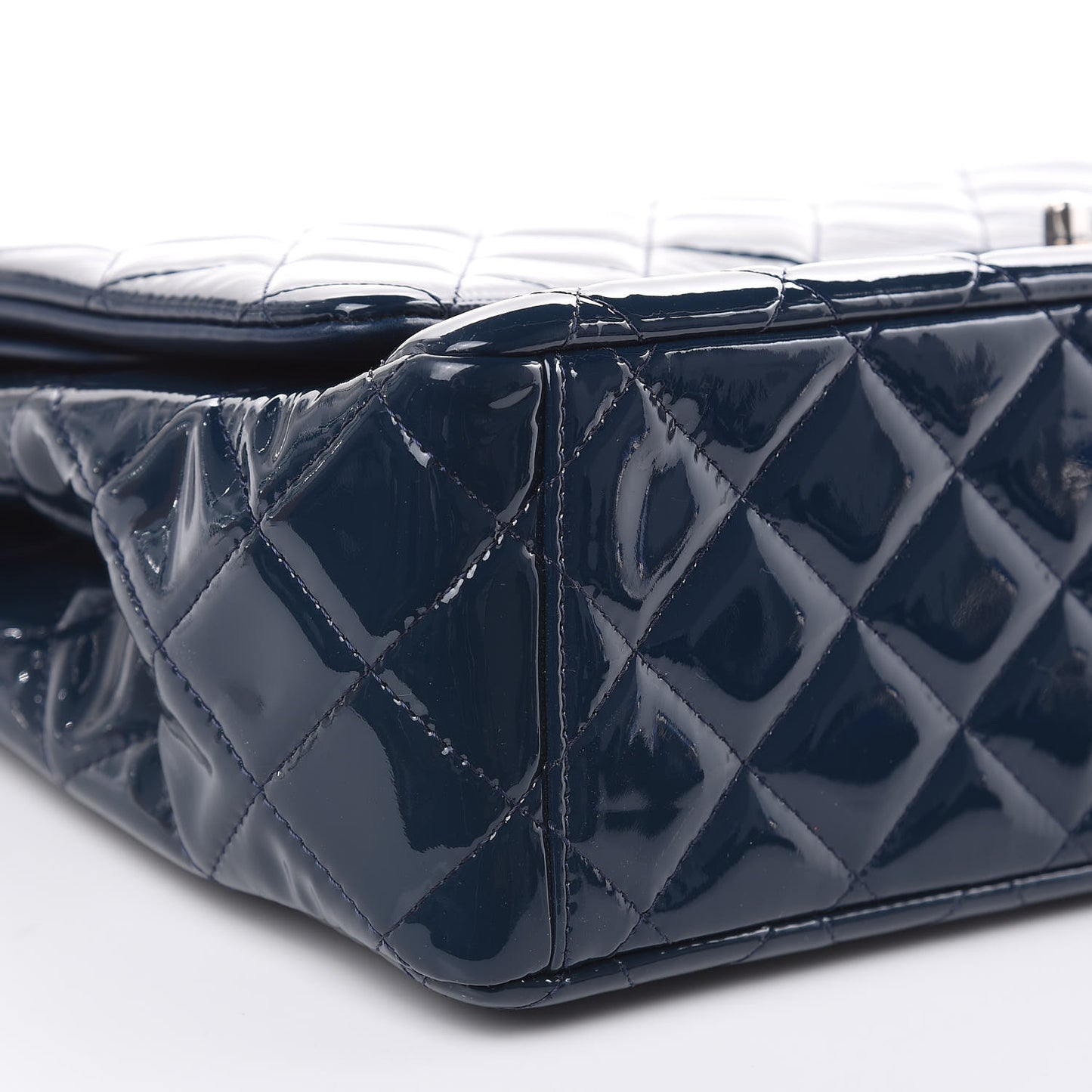 Patent Quilted Maxi Double Flap Navy Blue