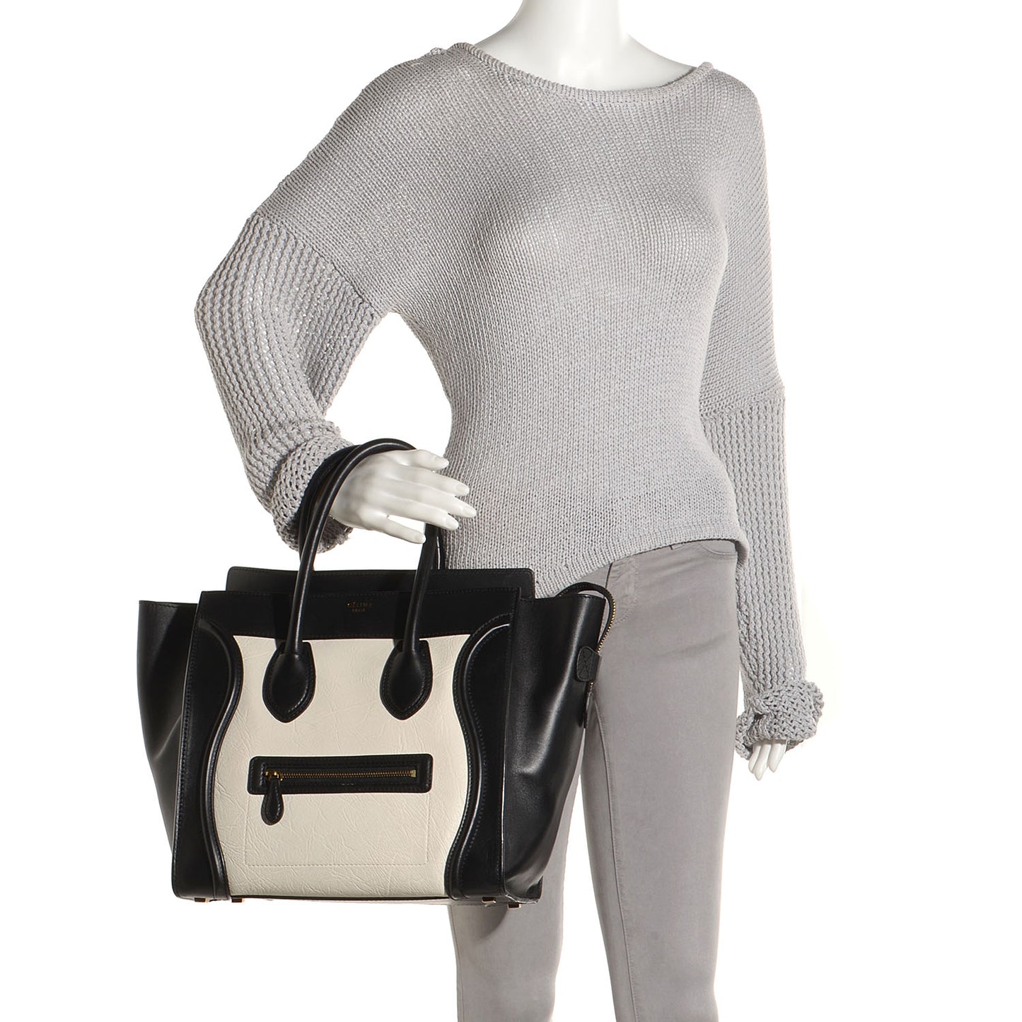 Smooth Calfskin Shrunken Lambskin Mini Luggage Black White