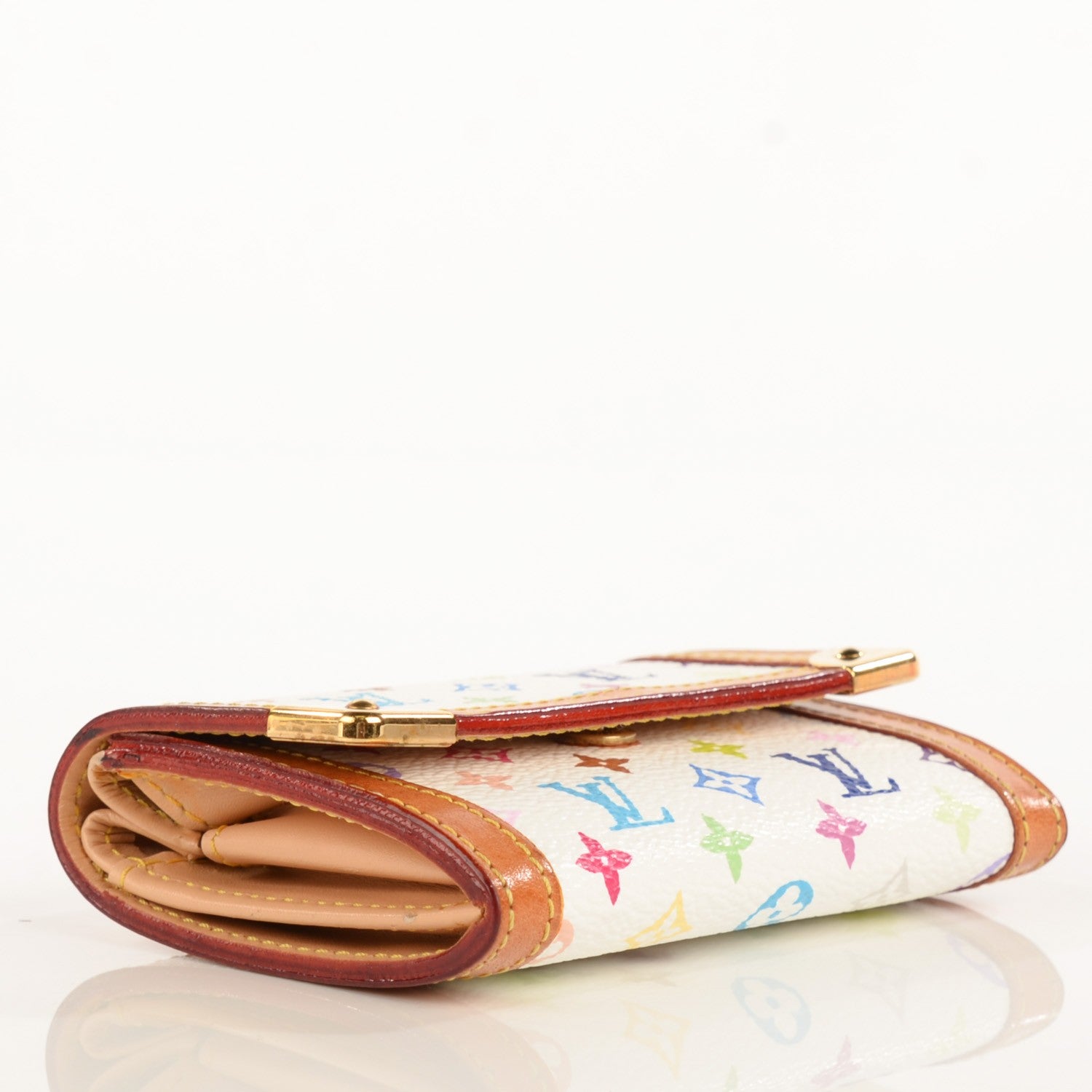 Louis Vuitton Monogram Multicolor Porte-Monnaie Plat Coin Purse White 4 of 7