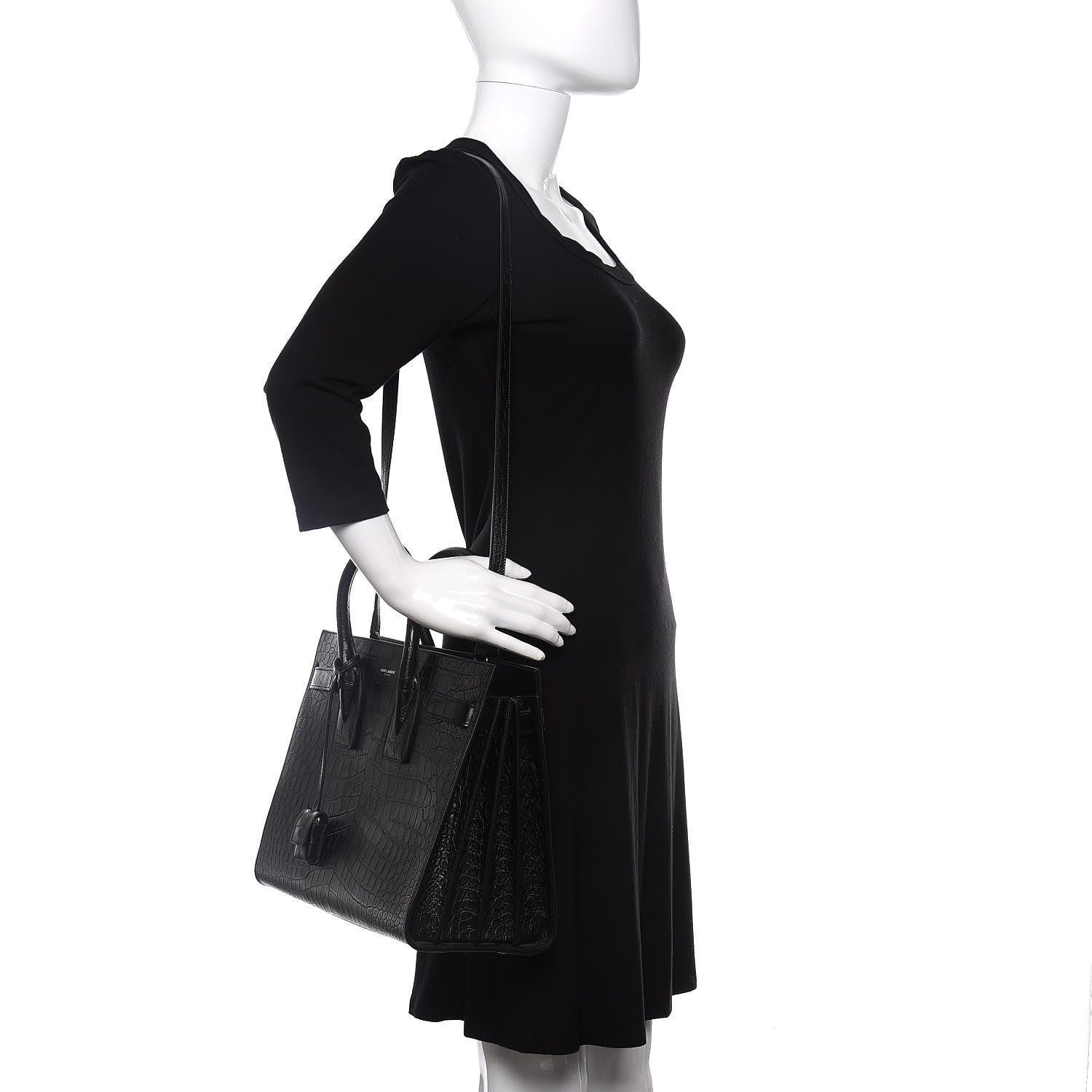 Saint Laurent Calfskin Crocodile Embossed Small Sac de Jour Black 2 of 10
