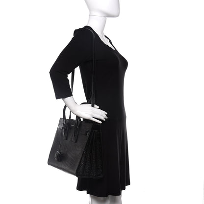 Saint Laurent Calfskin Crocodile Embossed Small Sac de Jour Black 2 of 10