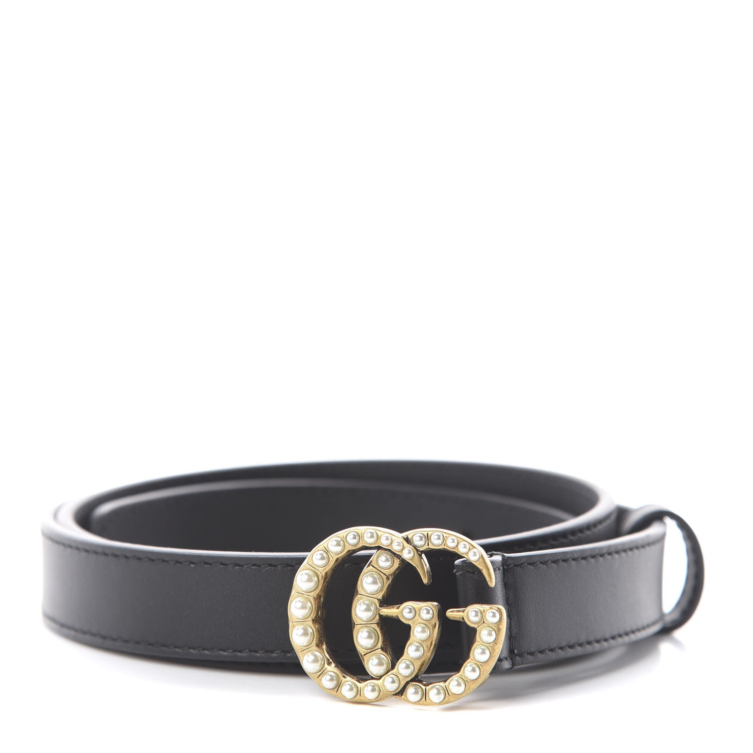Gucci Moon Calfskin Pearl Double G 20mm Belt 80 32 Black Cream 1 of 4