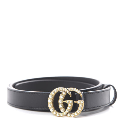 Gucci Moon Calfskin Pearl Double G 20mm Belt 80 32 Black Cream 1 of 4
