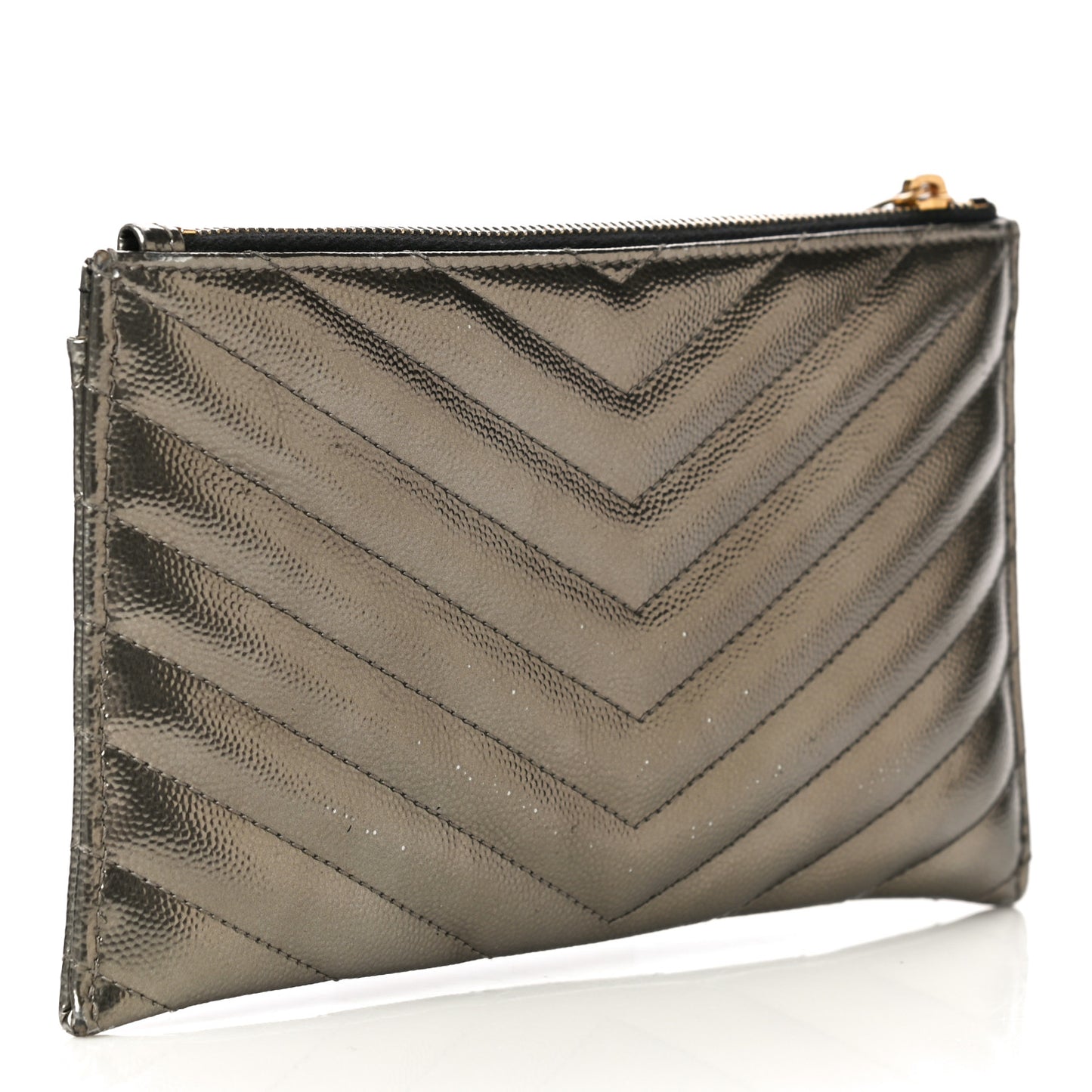 Metallic Grain De Poudre Matelasse Chevron Monogram Bill Pouch Piombo