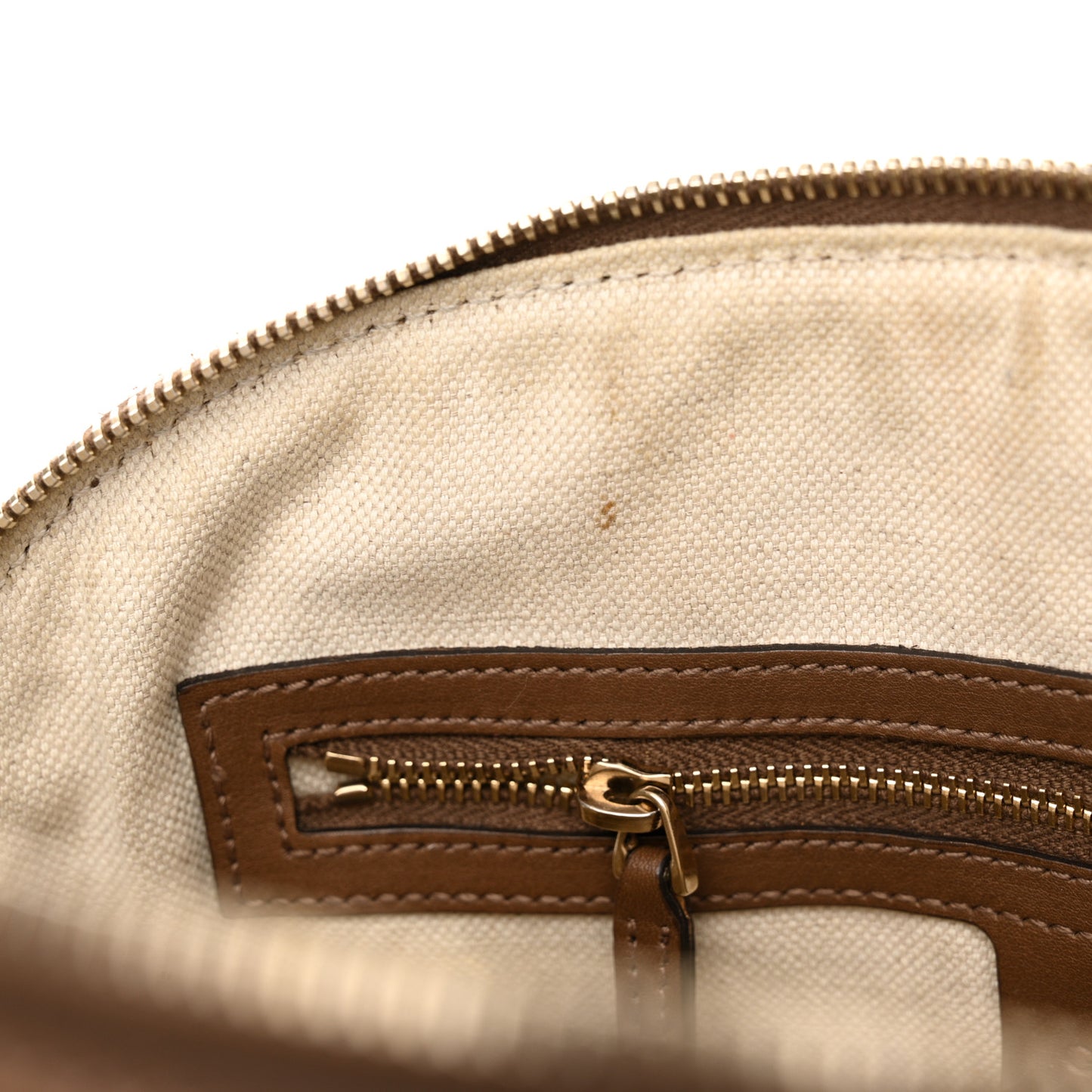 GG Supreme Monogram Margaux Calfskin Small Nice Top Handle Dome Bag Beige Ebony Acero