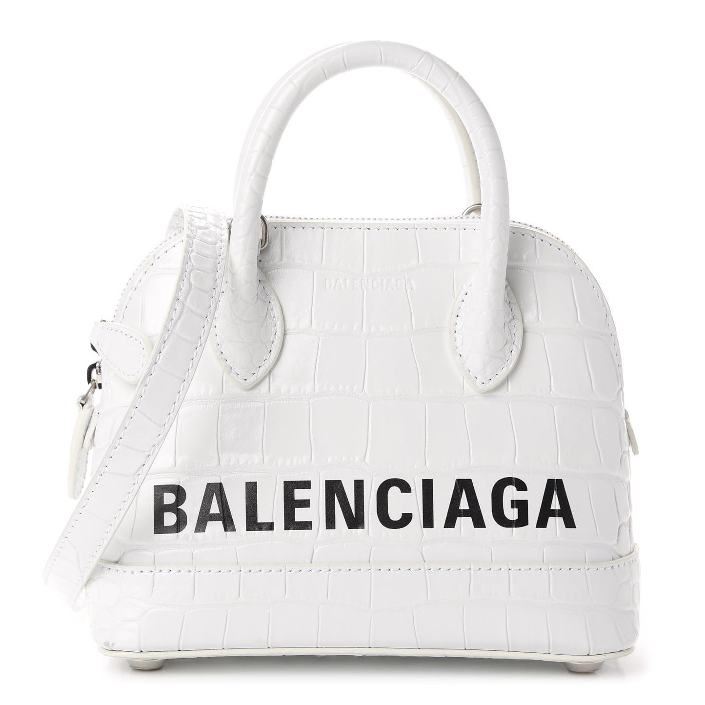 Calfskin Crocodile Embossed XXS Ville Top Handle Bag White Black