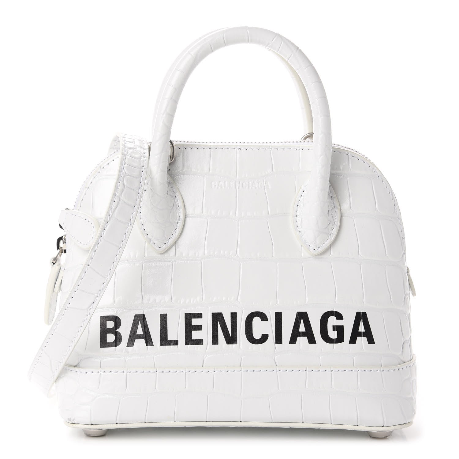 Balenciaga Calfskin Crocodile Embossed XXS Ville Top Handle Bag White Black 1 of 9