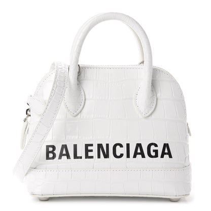 Balenciaga Calfskin Crocodile Embossed XXS Ville Top Handle Bag White Black 1 of 9