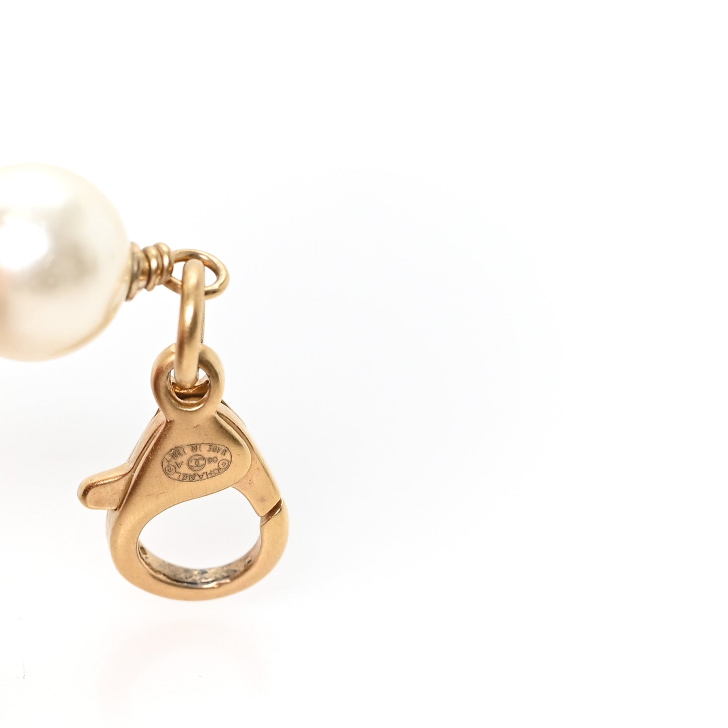 Crystal Pearl CC Charm Bracelet Gold