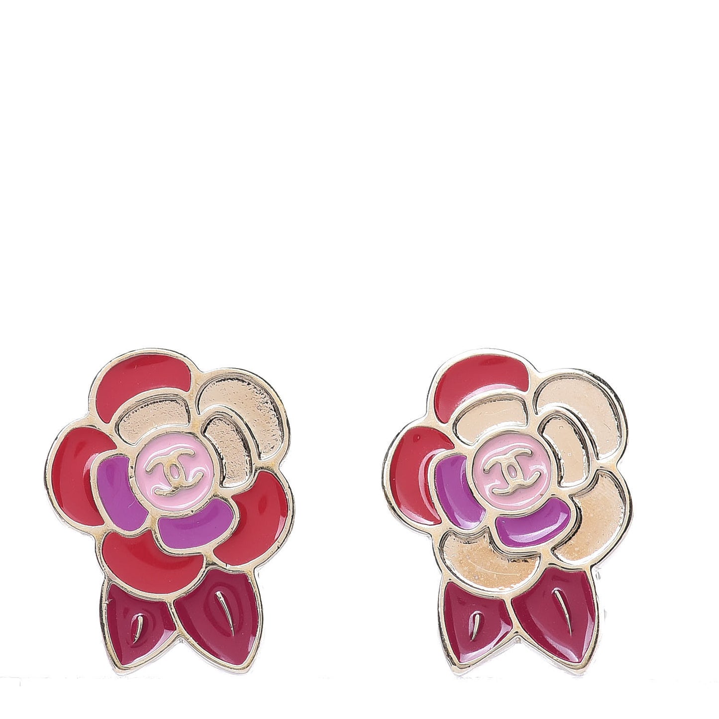 Enamel CC Camellia Clip On Earrings Multicolor