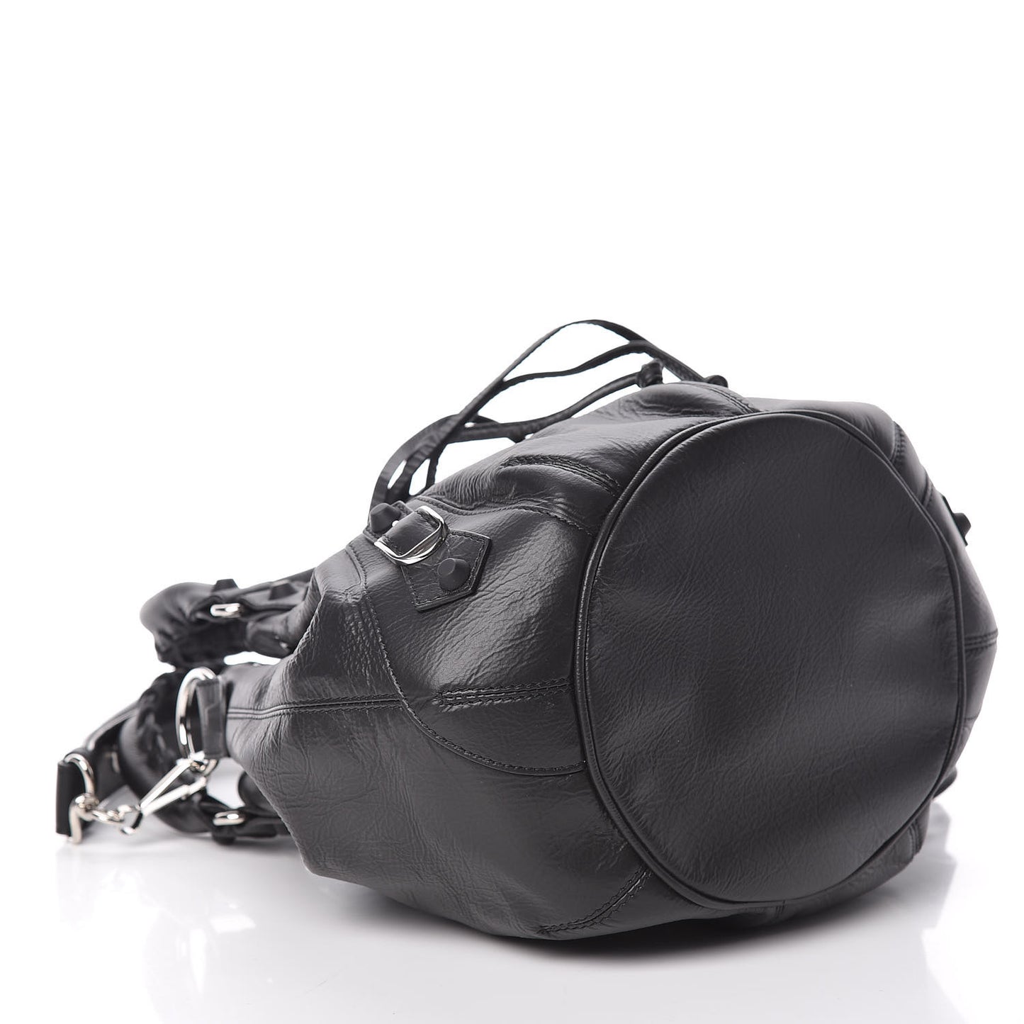Matte Goatskin Rubber Covered Classic Hardware Mini Pompon Black