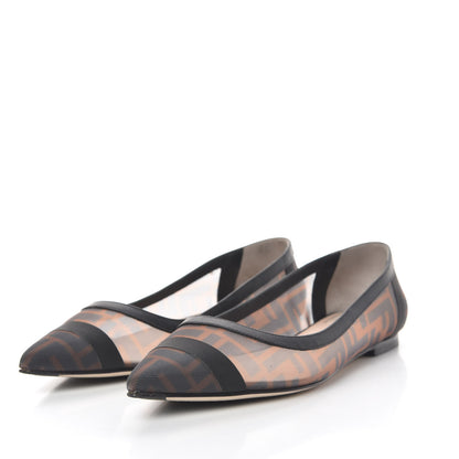 Fendi Mesh FF Skimmer Ballerina Flats 39.5 Tobacco Moro Black 2 of 12